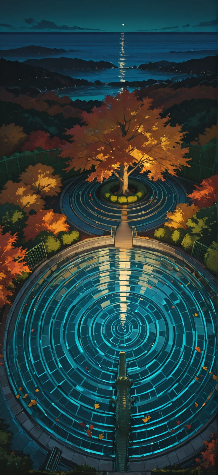 Spiral Green Night Sea Autumn Animal mobile wallpaper / スマホ壁紙