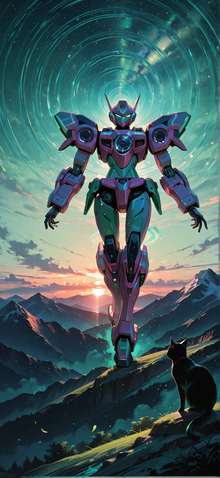 Spiral Green Sunset Mountain Spring Animal Machine mobile wallpaper / スマホ壁紙