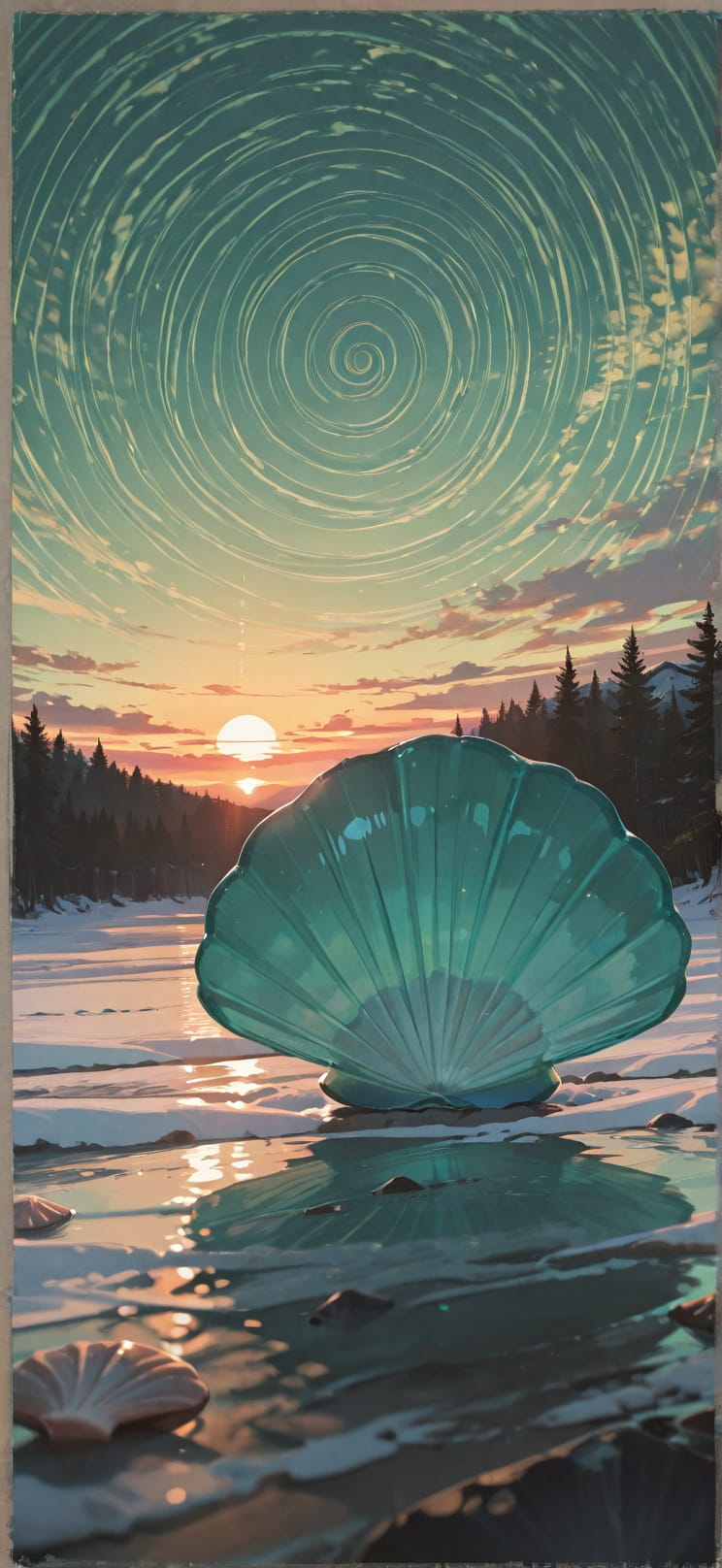 Spiral Green Sunset Nature Winter mobile wallpaper / スマホ壁紙