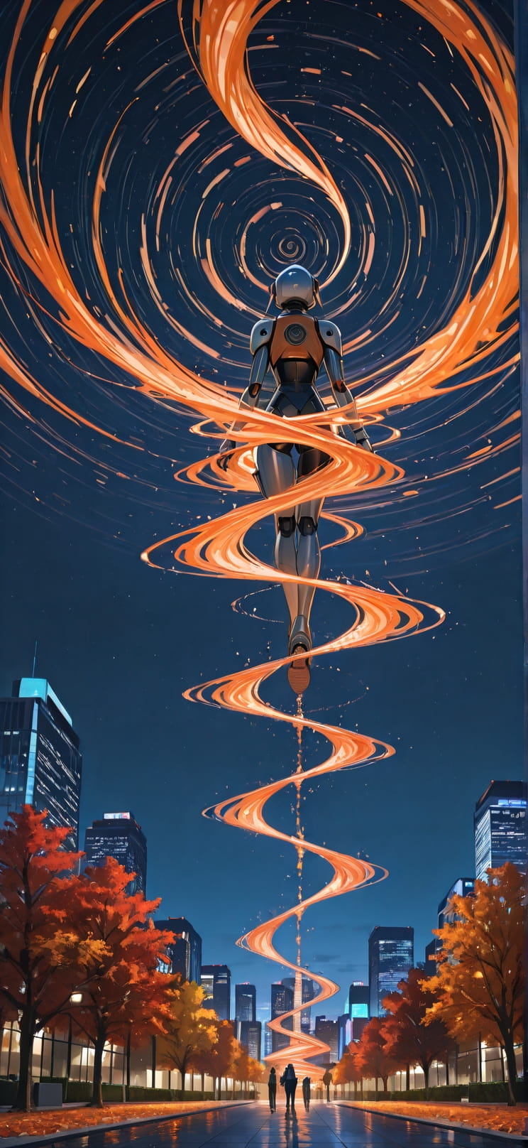 Spiral Orange Night City Autumn Machine mobile wallpaper / スマホ壁紙