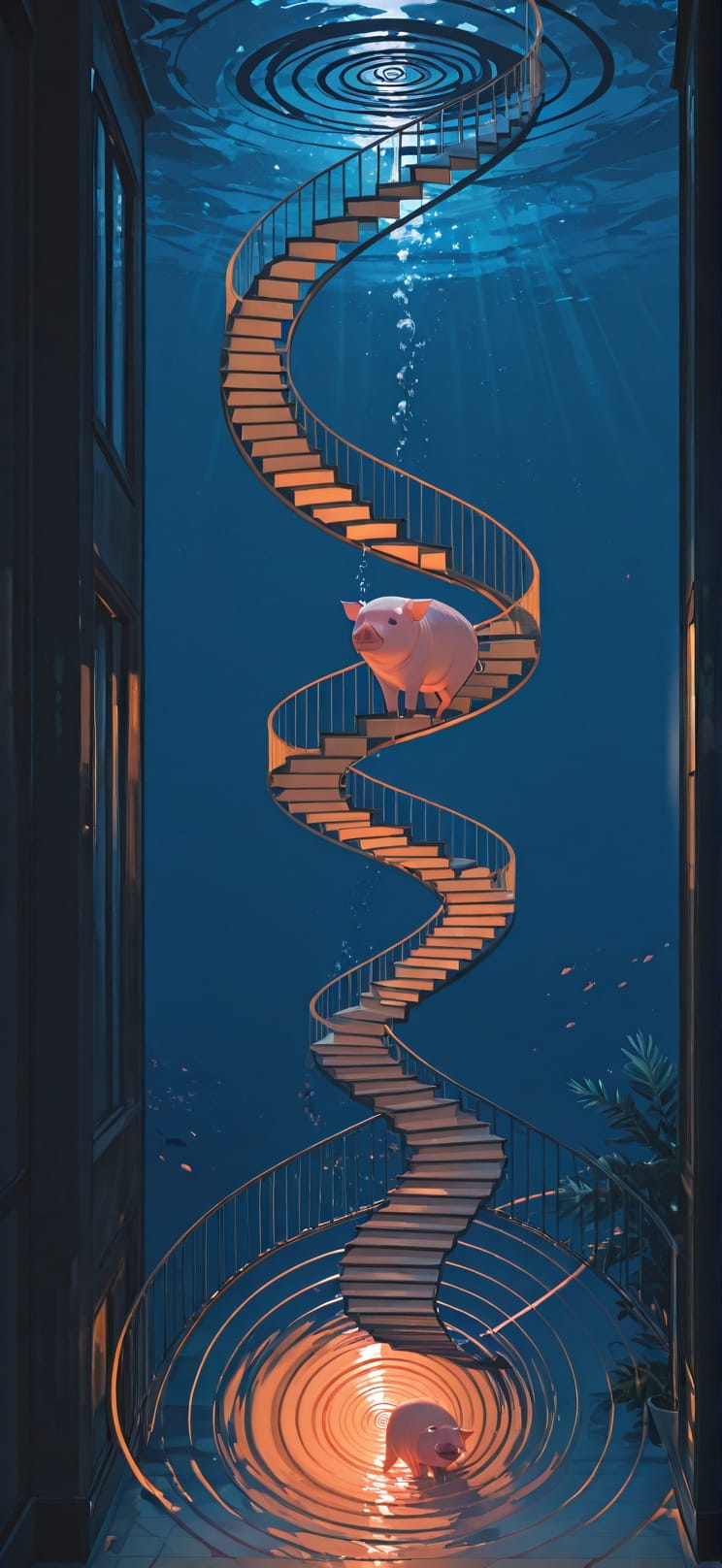 Spiral Orange Night Sea Summer Animal mobile wallpaper / スマホ壁紙