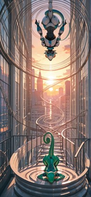 Spiral Orange Sunset City Summer Animal Machine mobile wallpaper / スマホ壁紙