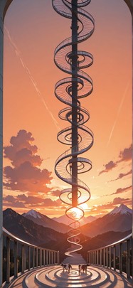 Spiral Orange Sunset Mountain Summer Animal mobile wallpaper / スマホ壁紙