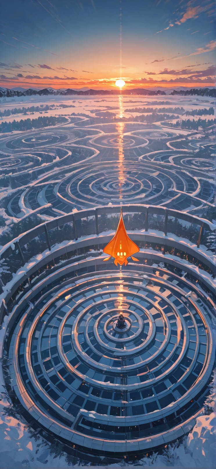 Spiral Orange Sunset Sky Winter Animal Machine mobile wallpaper / スマホ壁紙