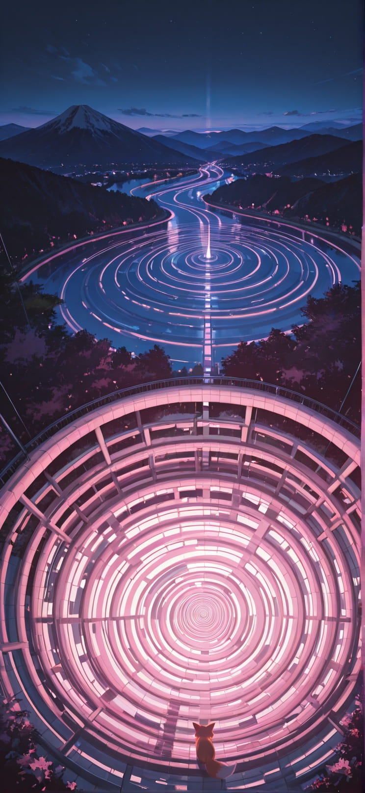 Spiral Pink Night Mountain Summer Animal Machine mobile wallpaper / スマホ壁紙