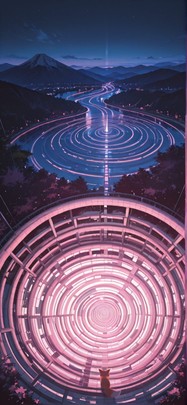 Spiral Pink Night Mountain Summer Animal Machine mobile wallpaper / スマホ壁紙