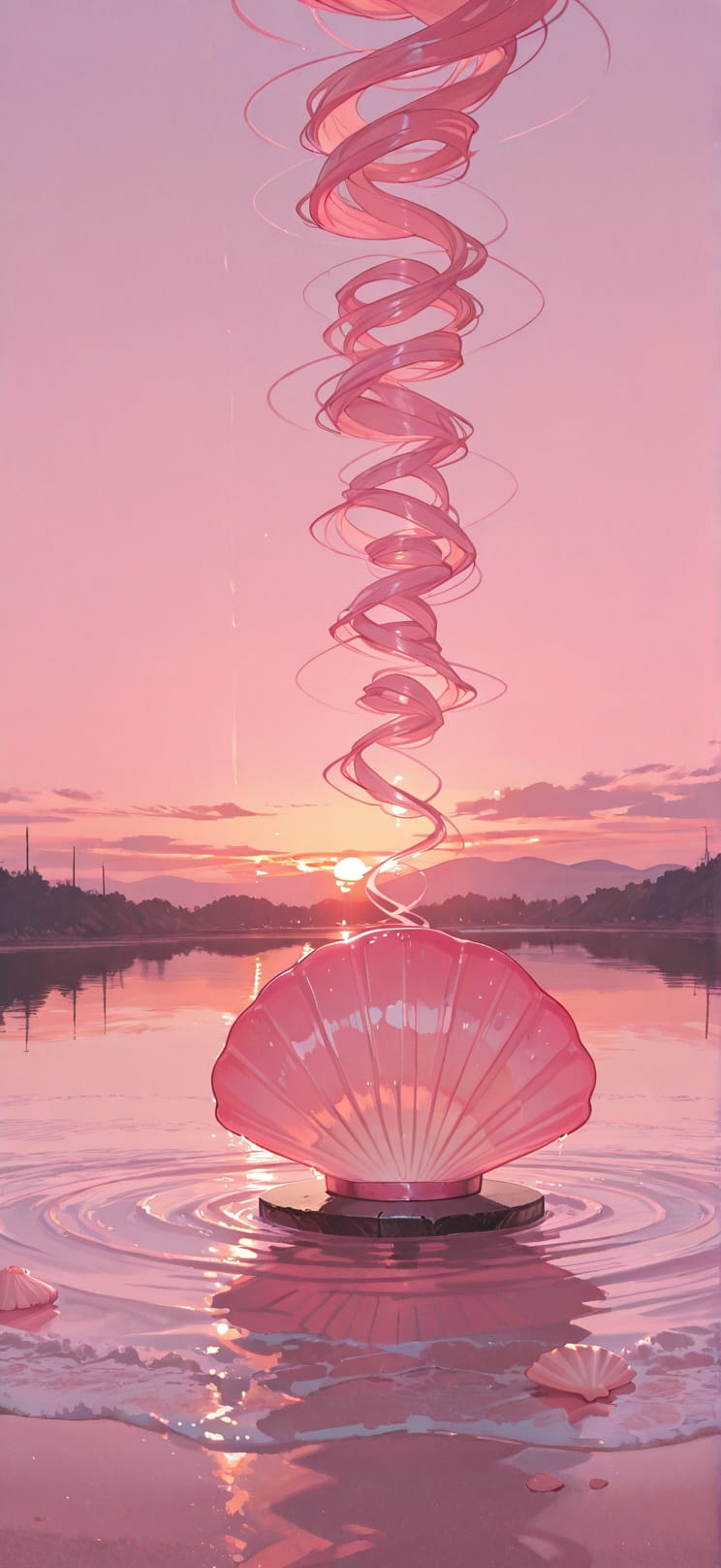 Spiral Pink Sunset Sea Spring Machine mobile wallpaper / スマホ壁紙