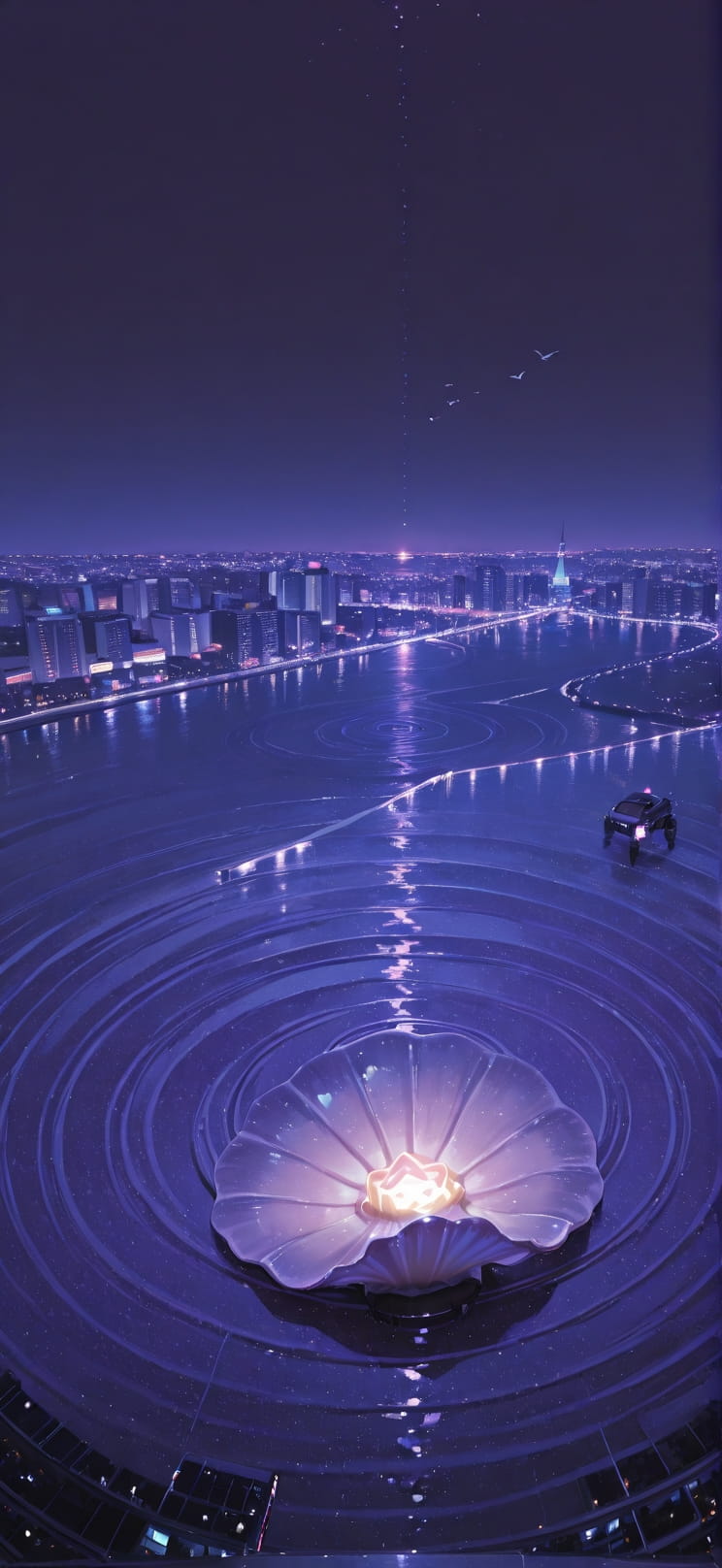 Spiral Purple Night City Winter Animal Machine mobile wallpaper / スマホ壁紙