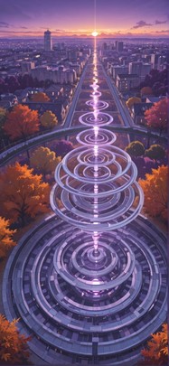 Spiral Purple Sunset City Autumn Machine mobile wallpaper / スマホ壁紙