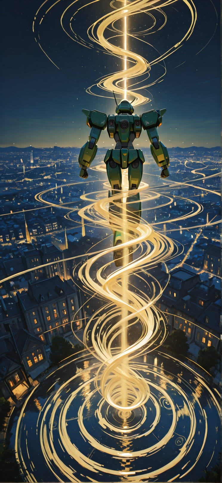 Spiral Yellow Night City Spring Machine mobile wallpaper / スマホ壁紙