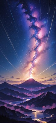 Spiral Yellow Night Mountain Summer mobile wallpaper / スマホ壁紙