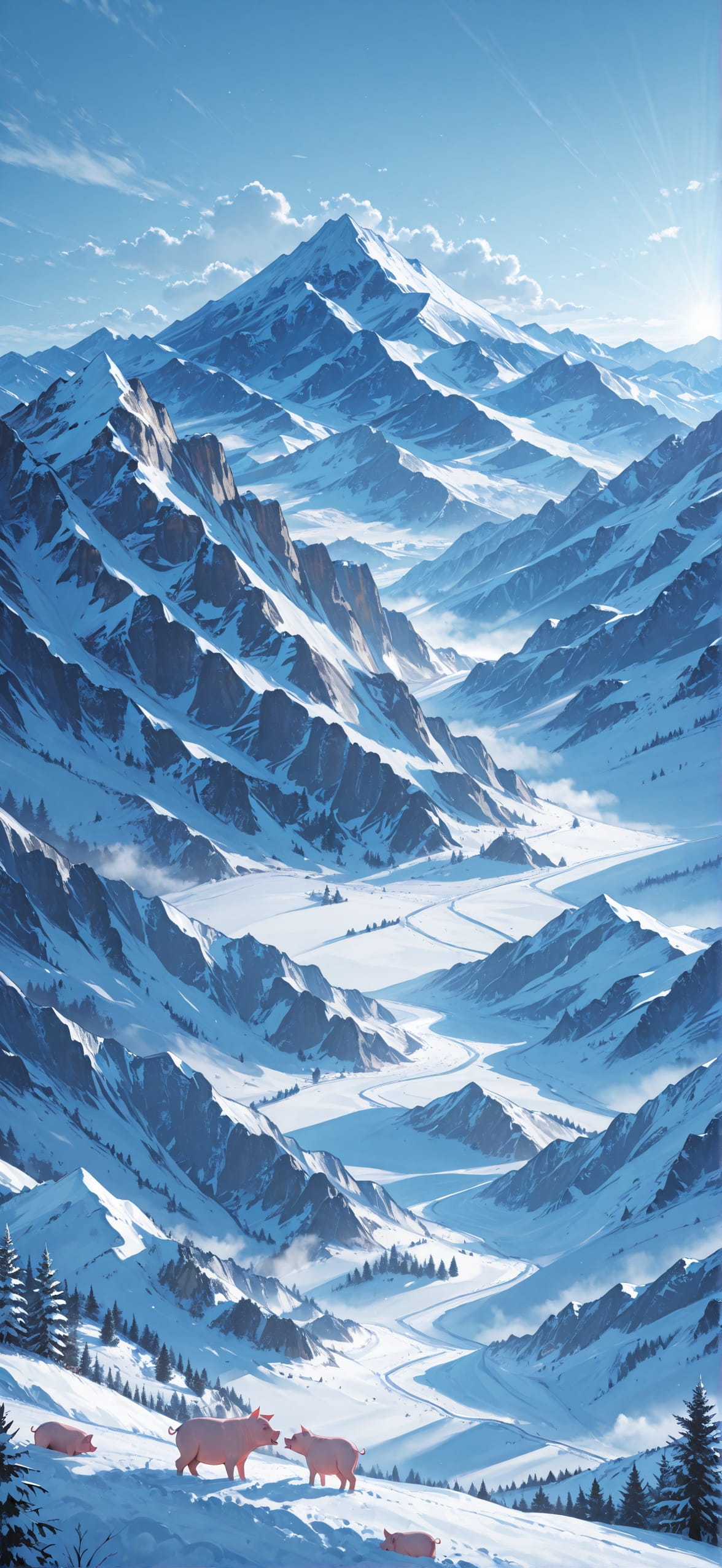 Surrealsilliness Blue Afternoon Mountain Winter Animal mobile wallpaper / スマホ壁紙