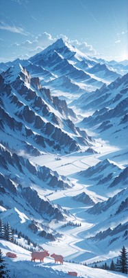 Surrealsilliness Blue Afternoon Mountain Winter Animal mobile wallpaper / スマホ壁紙