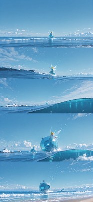 Surrealsilliness Blue Afternoon Sea Winter Animal Machine mobile wallpaper / スマホ壁紙