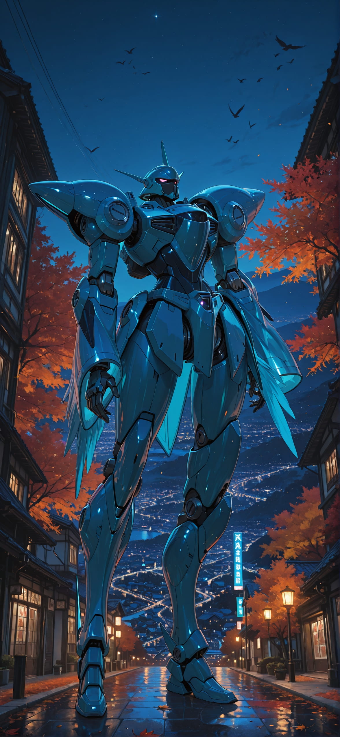 Surrealsilliness Blue Night City Autumn Animal Machine mobile wallpaper / スマホ壁紙