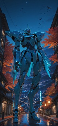 Surrealsilliness Blue Night City Autumn Animal Machine mobile wallpaper / スマホ壁紙