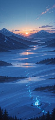 Surrealsilliness Blue Sunset Mountain Spring mobile wallpaper / スマホ壁紙