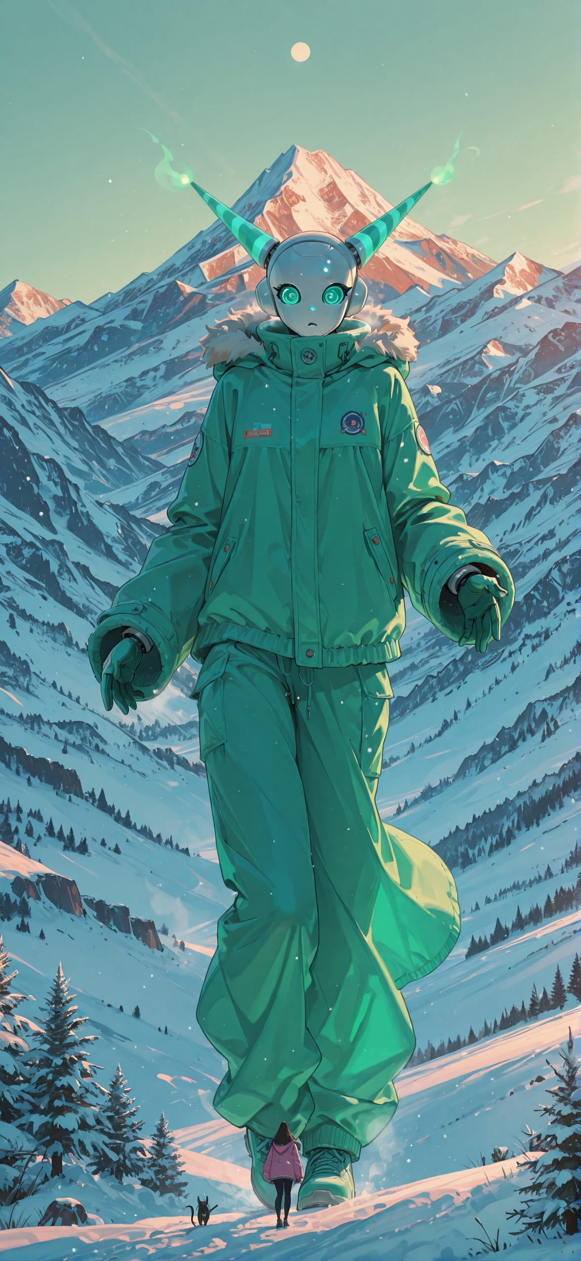 Surrealsilliness Green Afternoon Mountain Winter Animal Machine mobile wallpaper / スマホ壁紙