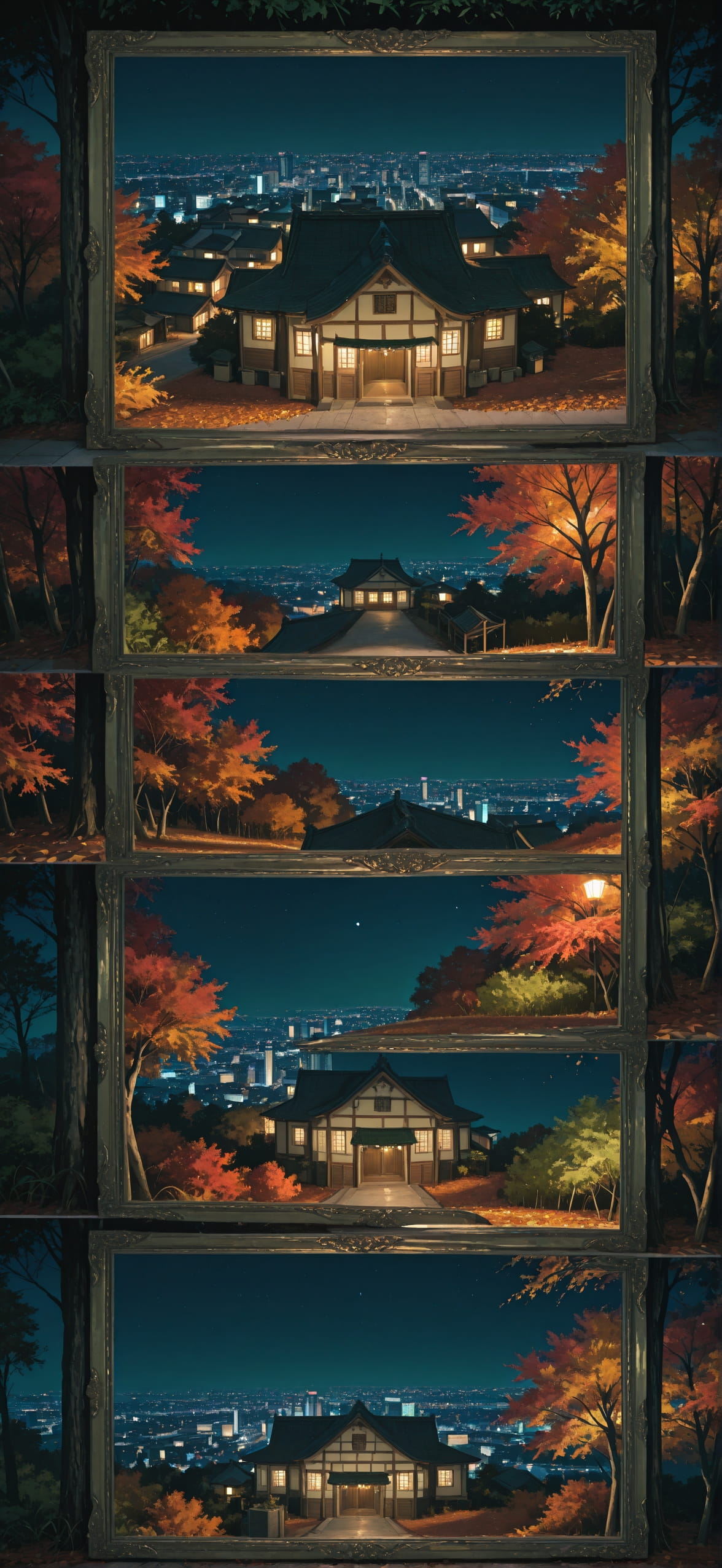 Surrealsilliness Green Night City Autumn mobile wallpaper / スマホ壁紙