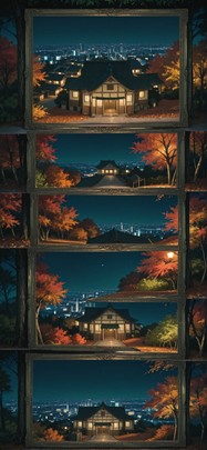 Surrealsilliness Green Night City Autumn mobile wallpaper / スマホ壁紙