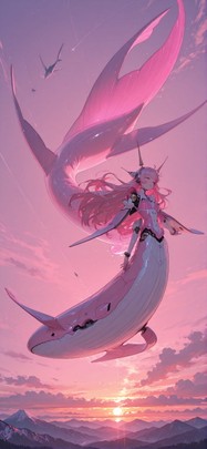 Surrealsilliness Pink Sunset Mountain Summer Animal Machine mobile wallpaper / スマホ壁紙