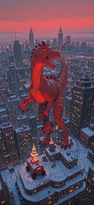 Surrealsilliness Red Afternoon City Winter Animal Machine mobile wallpaper / スマホ壁紙