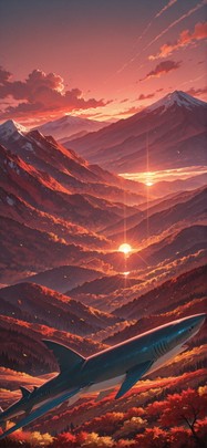 Surrealsilliness Red Sunset Mountain Autumn Animal mobile wallpaper / スマホ壁紙