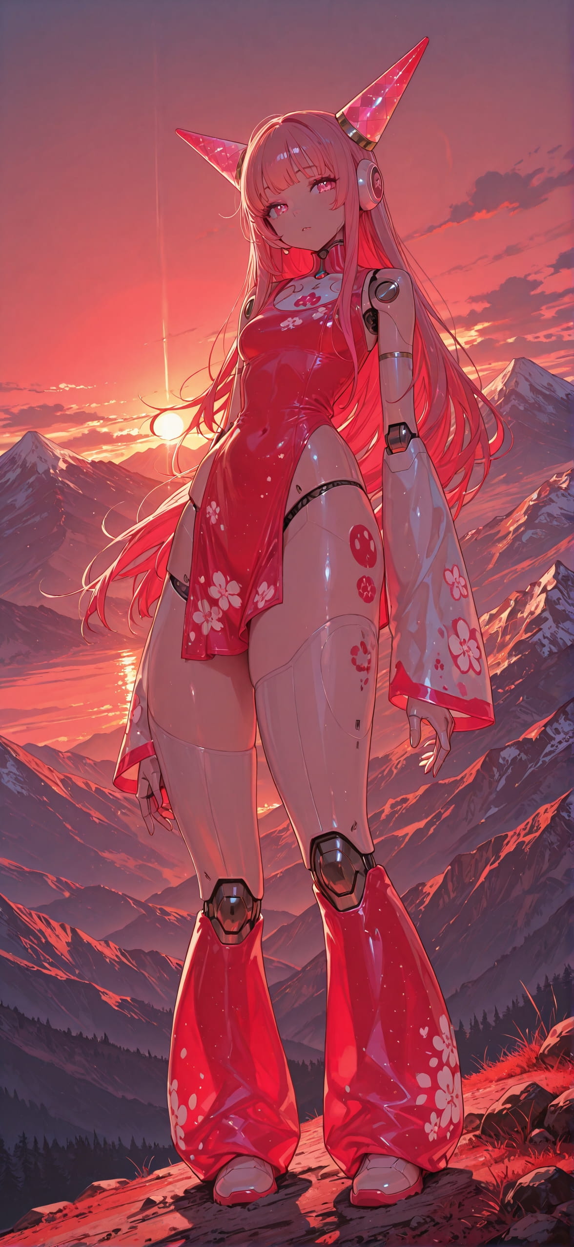 Surrealsilliness Red Sunset Mountain Summer Machine mobile wallpaper / スマホ壁紙