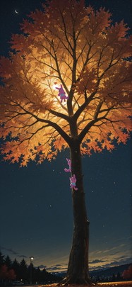 Surrealsilliness Yellow Night Sky Autumn mobile wallpaper / スマホ壁紙