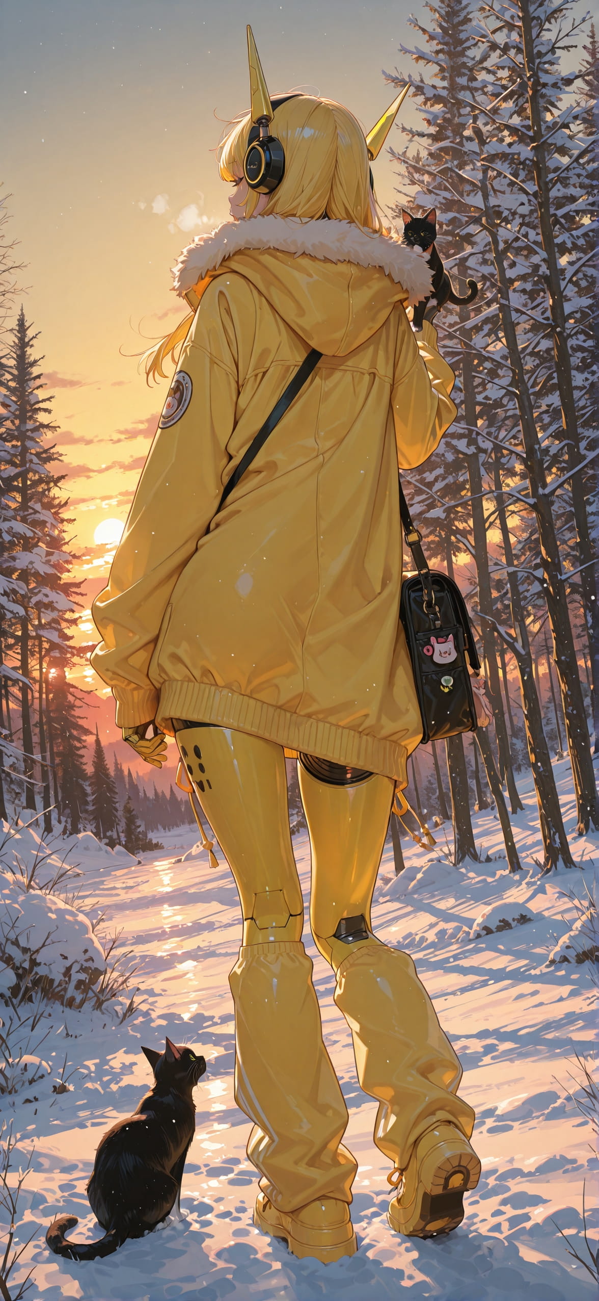 Surrealsilliness Yellow Sunset Nature Winter Animal Machine mobile wallpaper / スマホ壁紙