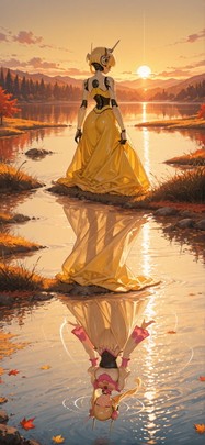 Surrealsilliness Yellow Sunset Sea Autumn Machine mobile wallpaper / スマホ壁紙