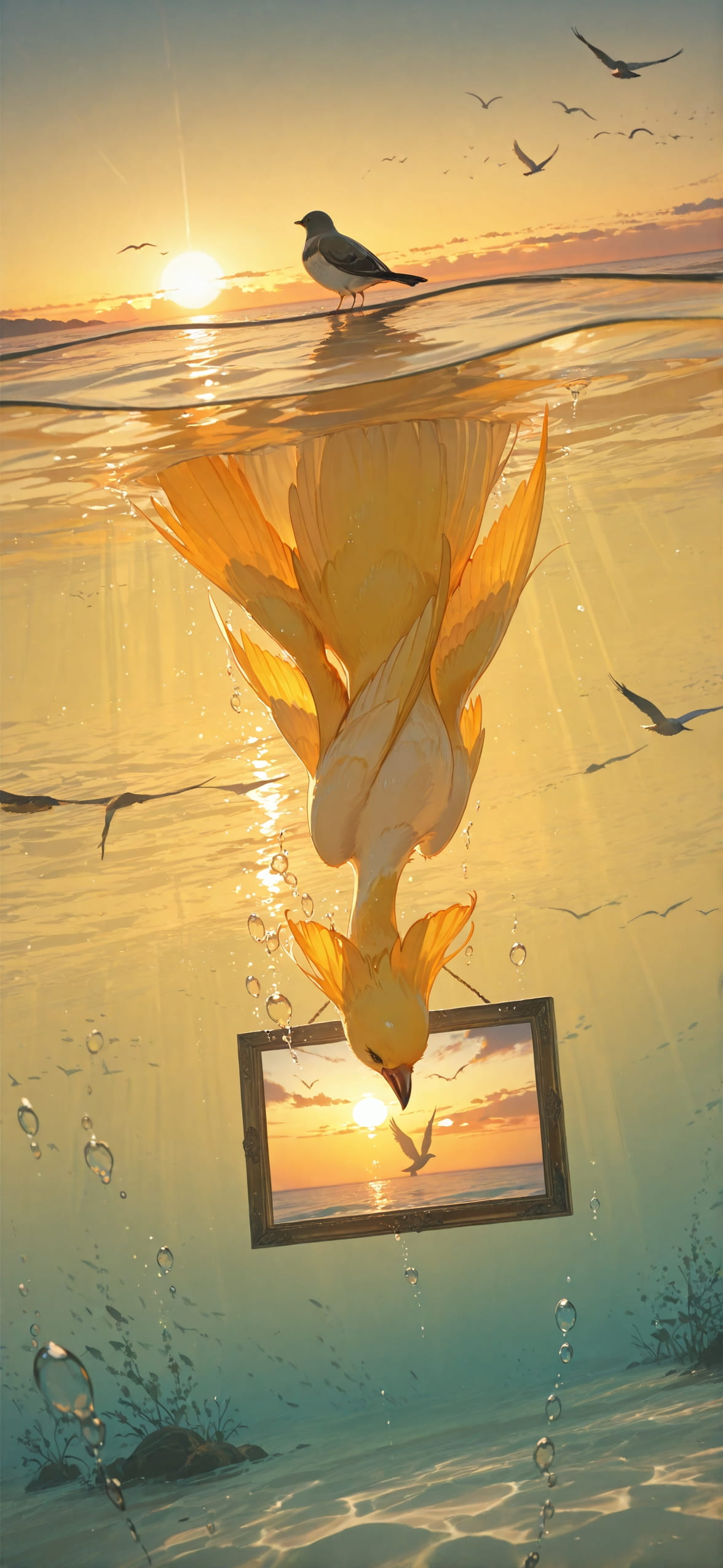 Surrealsilliness Yellow Sunset Sea Summer Animal mobile wallpaper / スマホ壁紙