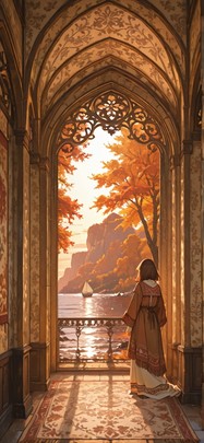 Tapestry Brown Afternoon Sea Autumn mobile wallpaper / スマホ壁紙
