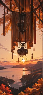 Tapestry Brown Sunset Sea Autumn Machine mobile wallpaper / スマホ壁紙