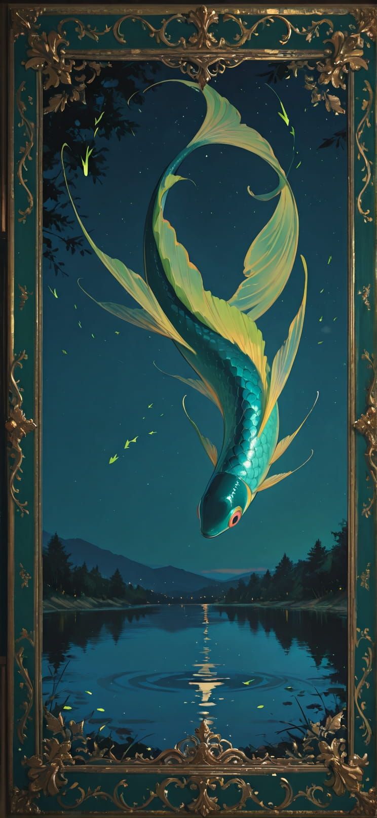 Tapestry Green Night Sea Spring Animal mobile wallpaper / スマホ壁紙