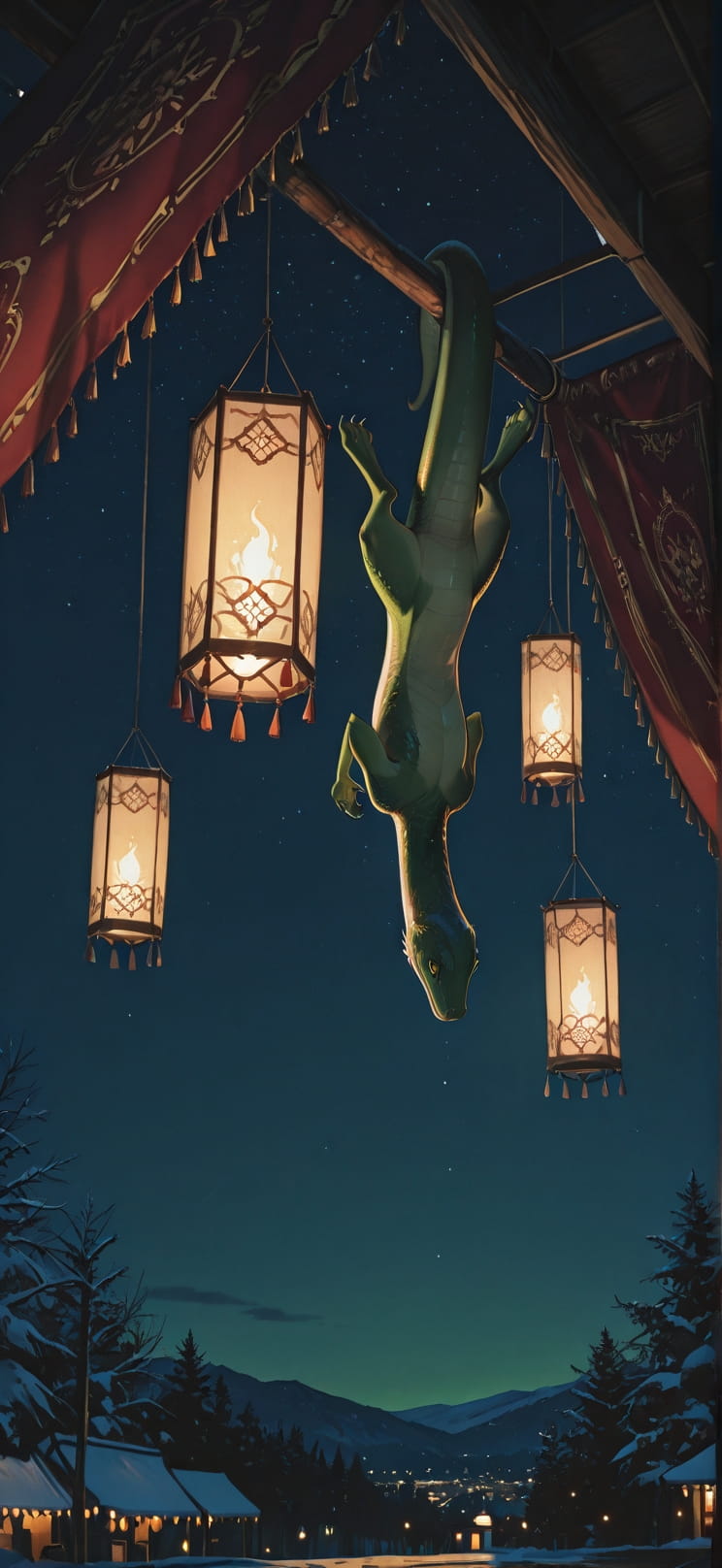 Tapestry Green Night Sky Winter Animal mobile wallpaper / スマホ壁紙