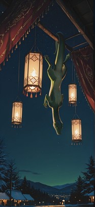 Tapestry Green Night Sky Winter Animal mobile wallpaper / スマホ壁紙