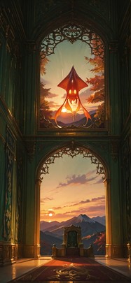 Tapestry Green Sunset Mountain Autumn Animal mobile wallpaper / スマホ壁紙