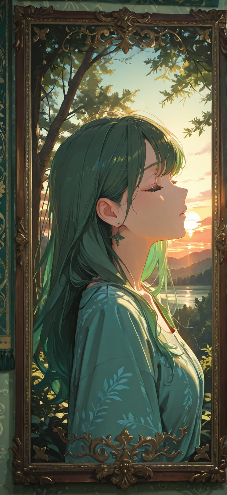 Tapestry Green Sunset Nature Summer mobile wallpaper / スマホ壁紙