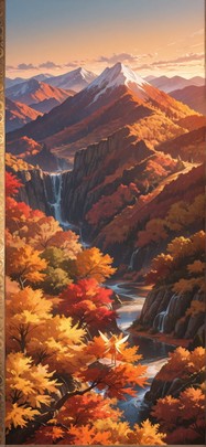 Tapestry Orange Afternoon Mountain Autumn Animal mobile wallpaper / スマホ壁紙