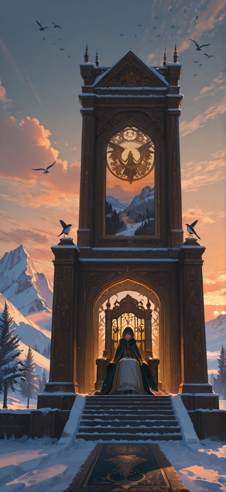 Tapestry Orange Afternoon Sky Winter Animal Machine mobile wallpaper / スマホ壁紙