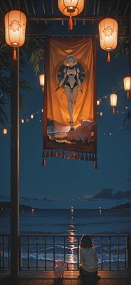 Tapestry Orange Night Sea Spring Animal Machine mobile wallpaper / スマホ壁紙