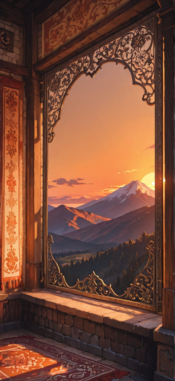 Tapestry Orange Sunset Mountain Summer mobile wallpaper / スマホ壁紙