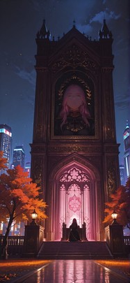 Tapestry Pink Night City Autumn mobile wallpaper / スマホ壁紙