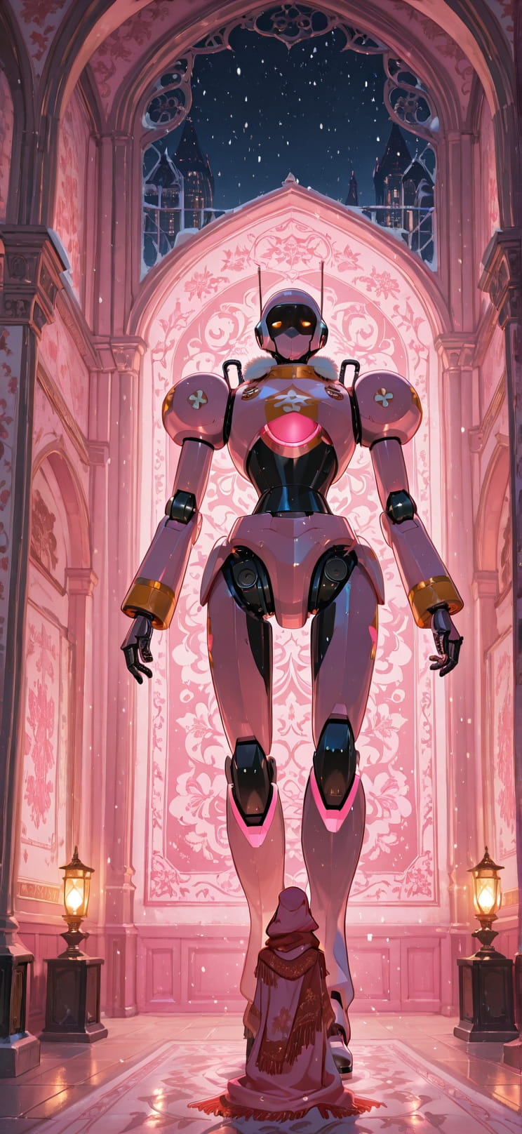 Tapestry Pink Night City Winter Machine mobile wallpaper / スマホ壁紙