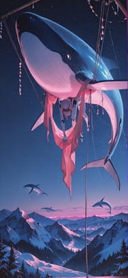 Tapestry Pink Night Mountain Winter Animal Machine mobile wallpaper / スマホ壁紙