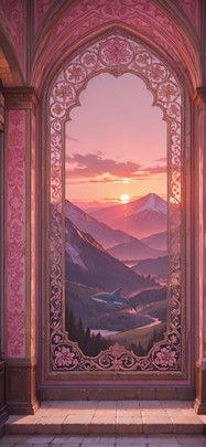 Tapestry Pink Sunset Mountain Spring Animal mobile wallpaper / スマホ壁紙