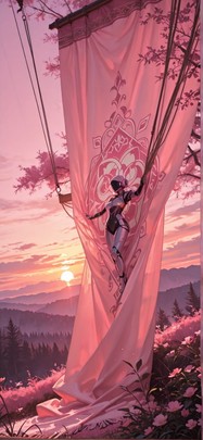 Tapestry Pink Sunset Nature Spring Machine mobile wallpaper / スマホ壁紙