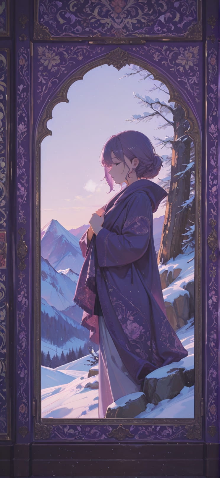 Tapestry Purple Afternoon Mountain Winter Machine mobile wallpaper / スマホ壁紙