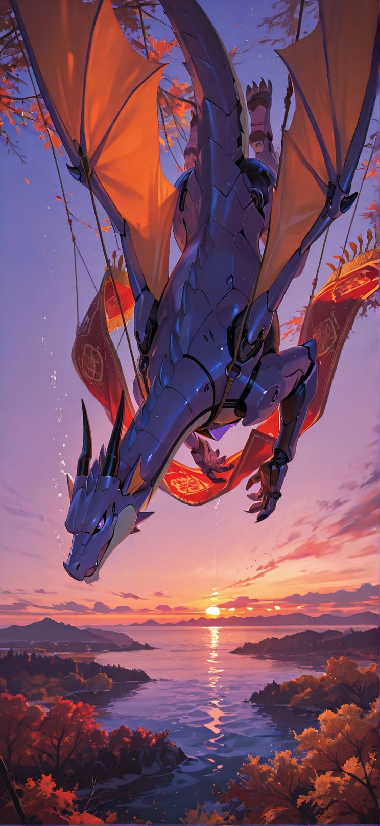 Tapestry Purple Sunset Sea Autumn Animal Machine mobile wallpaper / スマホ壁紙